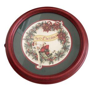 Vintage Round Santa "Checking His List" Merry Christmas Holiday Wall Decor Plaqu